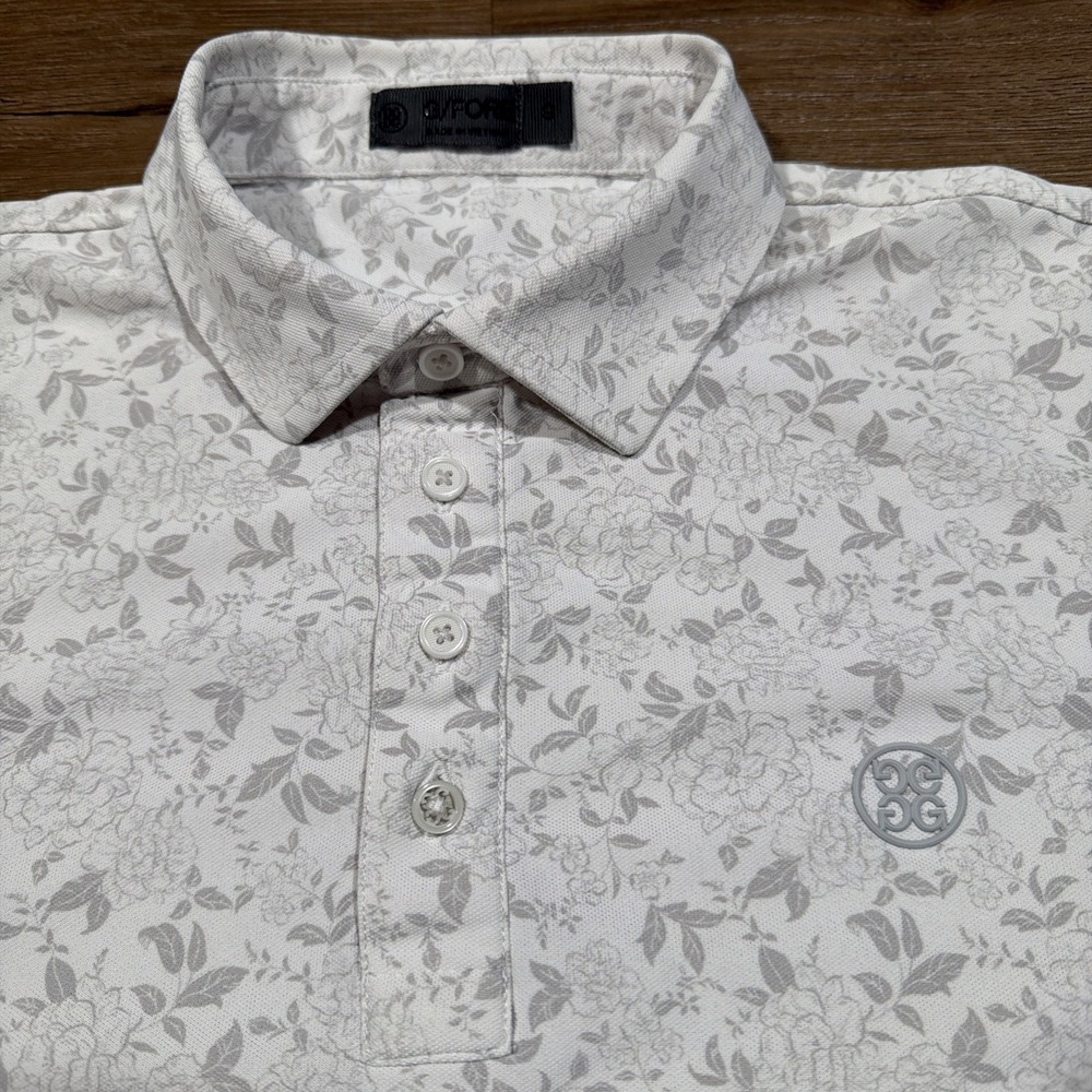 G/FORE Men's SMALL Neutral Floral Polo Shirt Snow White